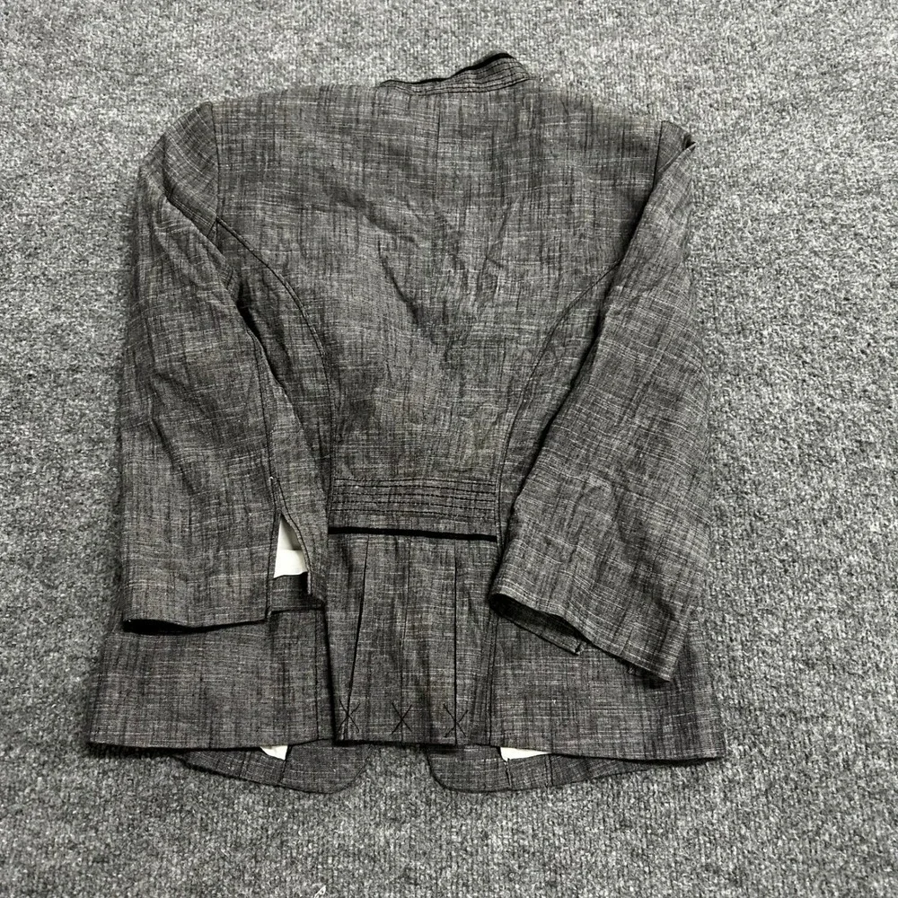 White House Black Market Blazer Womens Size 4 Gray Linen Blend Ruffle Blazer